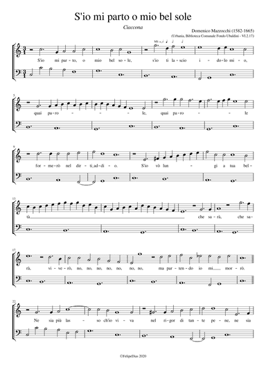 S'io mi parto o mio bel sole (arr. Early Music Scores)