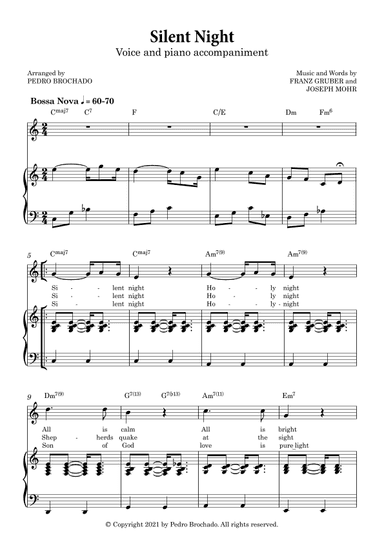 Silent Night in Bossa Nova - For Voice and Piano (in C) (arr. Pedro Brochado)