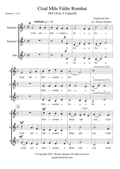 Céad Míle Fáilte Romhat (SSA a cappella) (arr. Thomas Quigley)