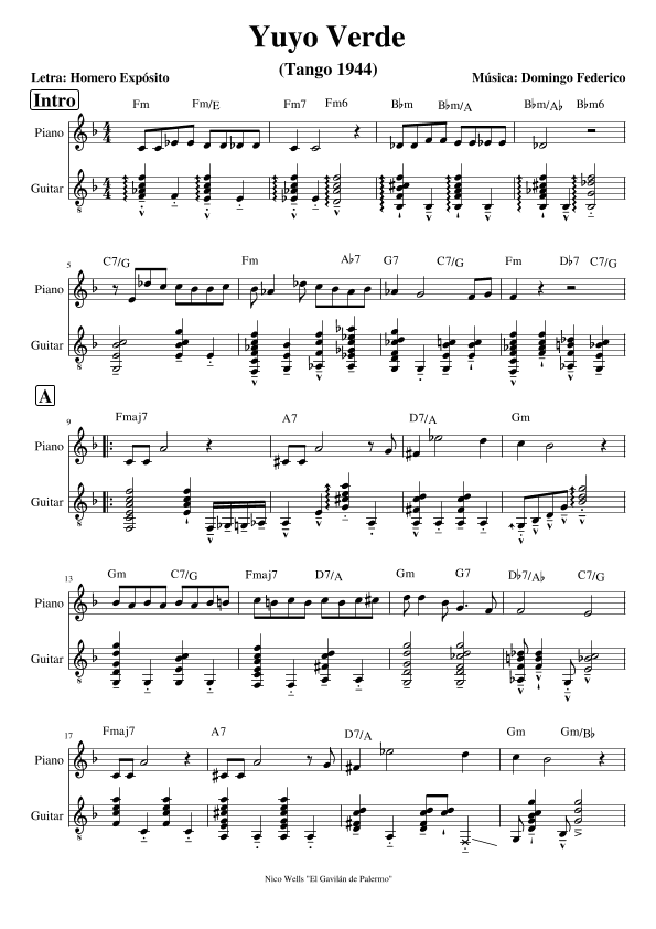 Yuyo Verde (arr. Nico Wells Tango)
