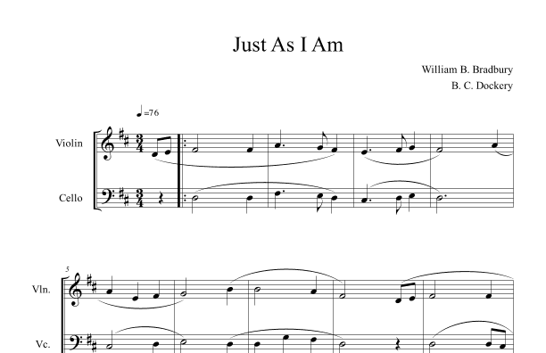 Just As I Am (Violin and Cello Duet) (arr. B. C. Dockery)