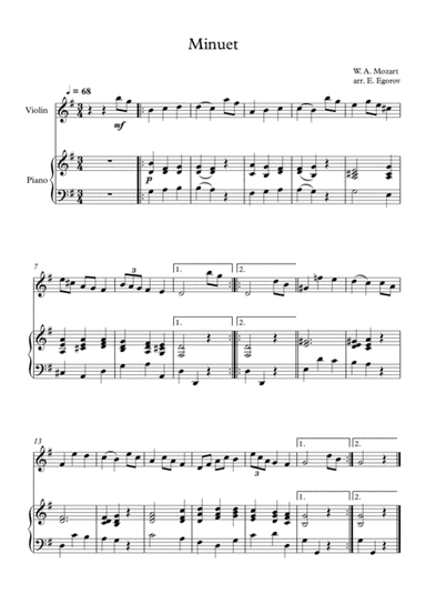 Minuet (In G Major), Wolfgang Amadeus Mozart, For Violin & Piano