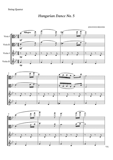 Hungarian Dance No. 5 for String Quartet (arr. Cássio Silva Chaves)