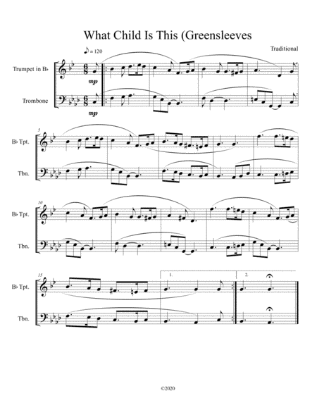 What Child Is This (Greensleeves) for trumpet and trombone duet (arr. B C Dockery)
