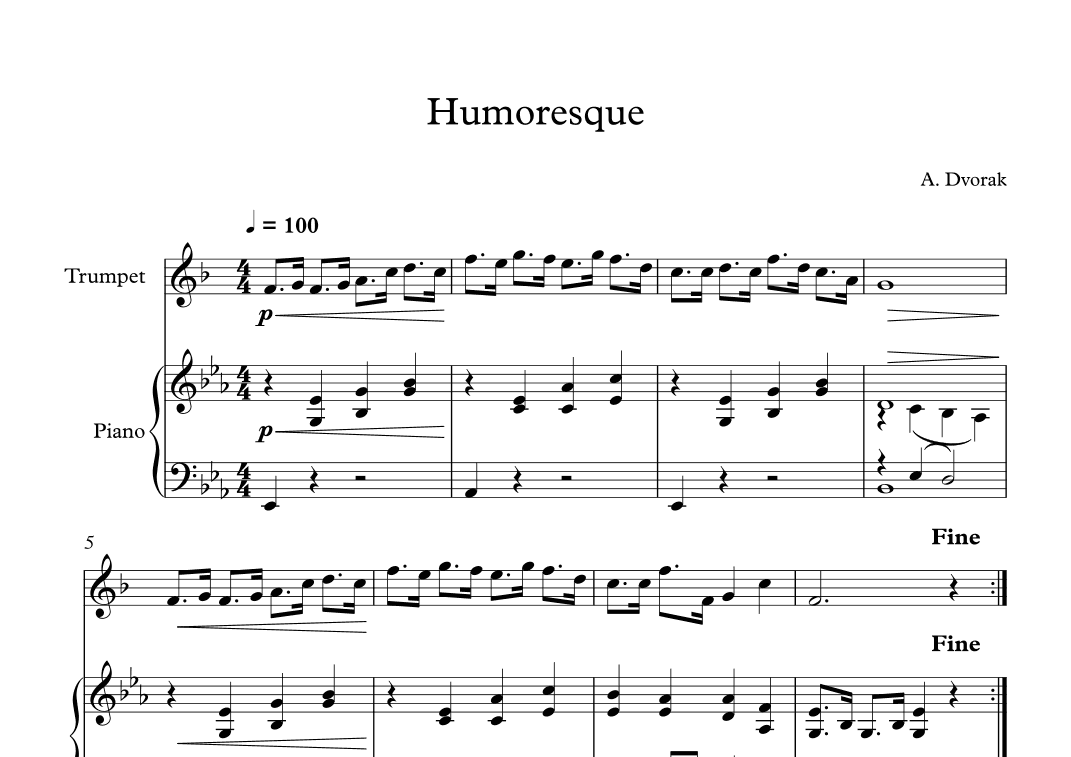 Humoresque - Antonin Dvorak (Trumpet + Piano) (arr. Digital Book Music)