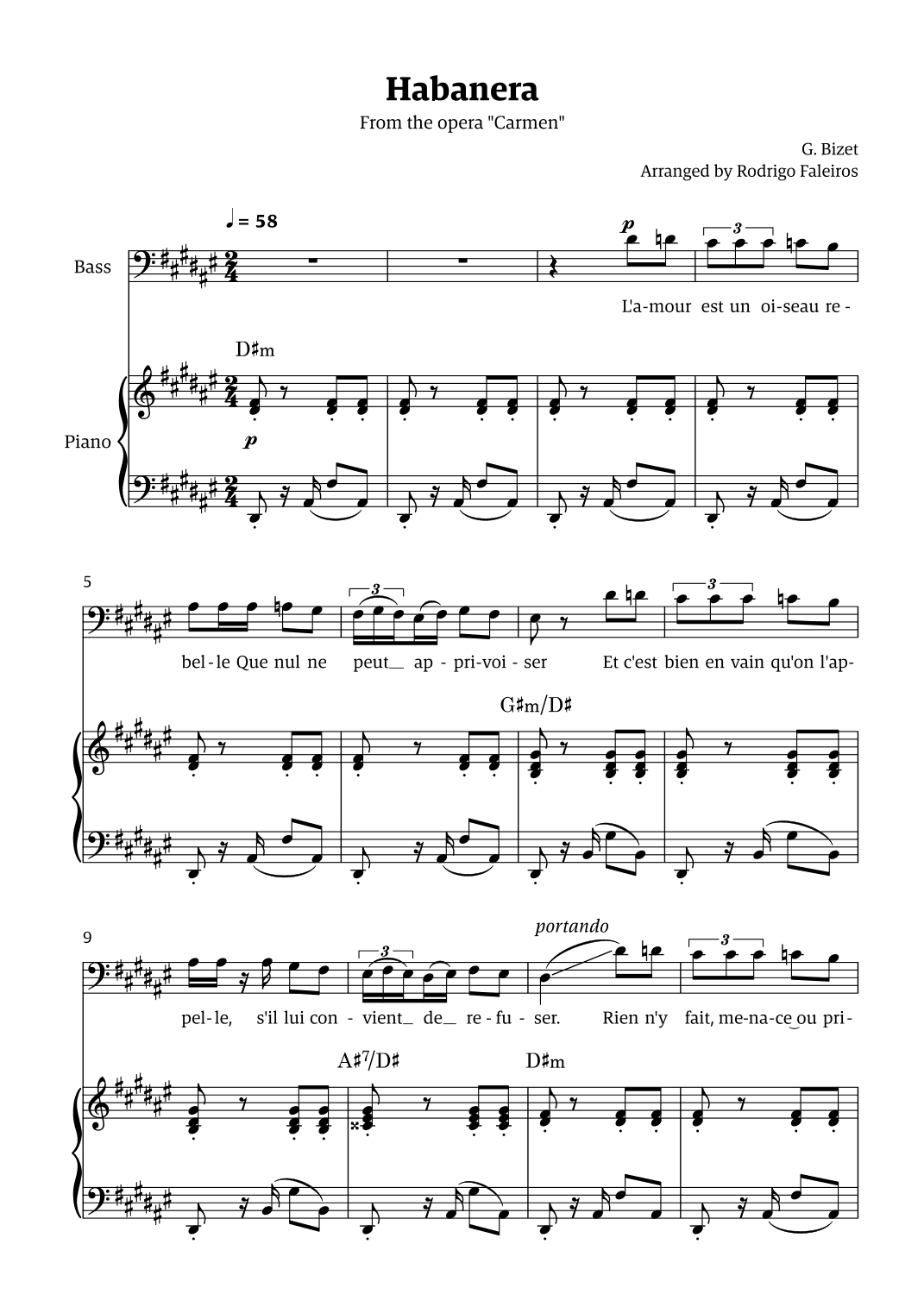 Habanera (for bass - D# minor/ Eb major) (arr. Rodrigo Faleiros)