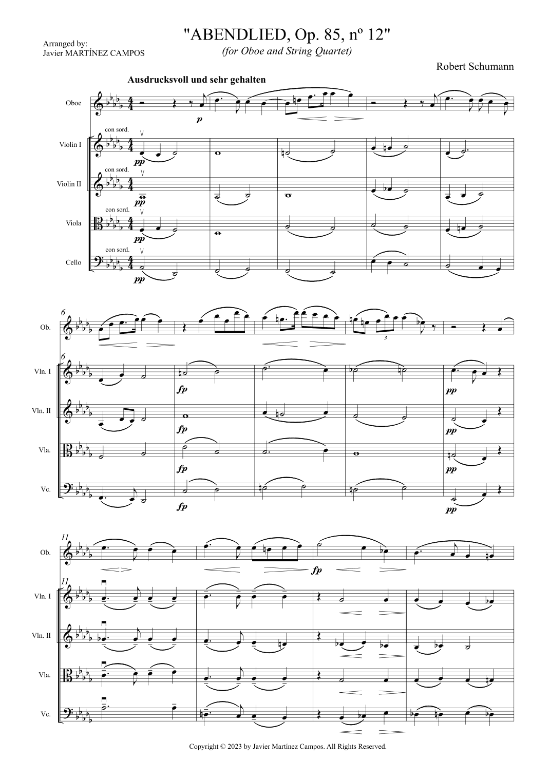 Abendlied Op. 85, nº 12 - Score Only (arr. Javier MARTÍNEZ CAMPOS)