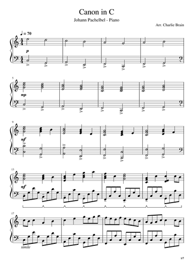 Canon in C Violin Solo (arr. Charlie Brain)