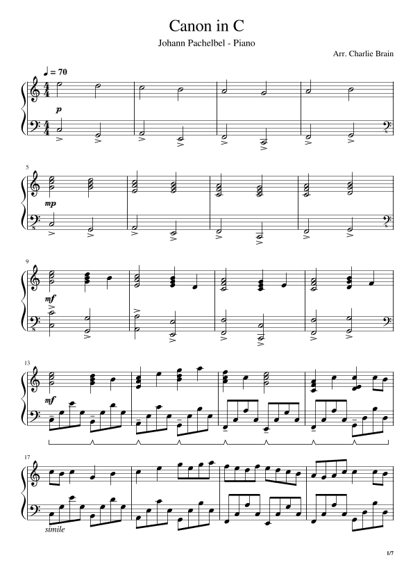 Canon in C Violin Solo (arr. Charlie Brain)
