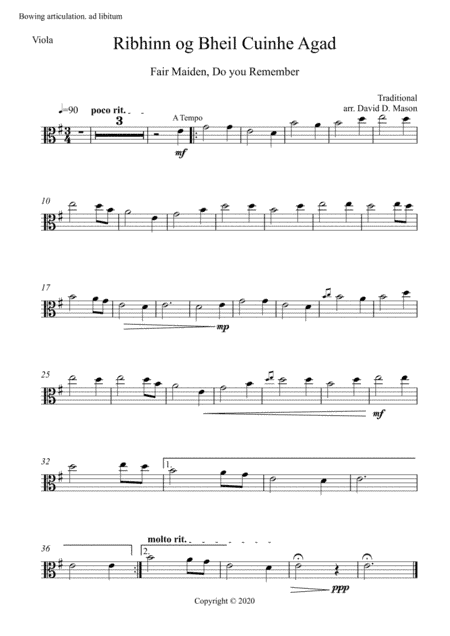 Ribhinn og Bheil Cuinhe Agad (Fair Maiden, do you remember) (arr. David D. Mason)
