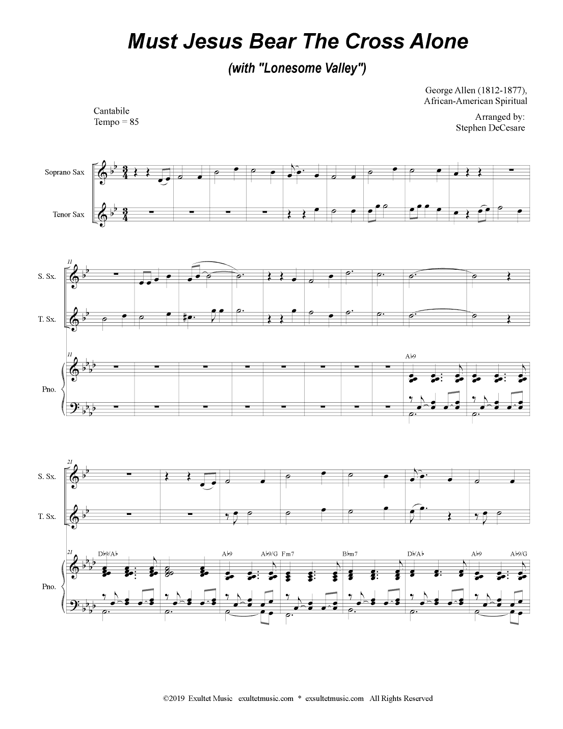 Must Jesus Bear The Cross Alone (with "Lonesome Valley") (Duet for Soprano and Tenor Saxophone) (arr. Stephen DeCesare)