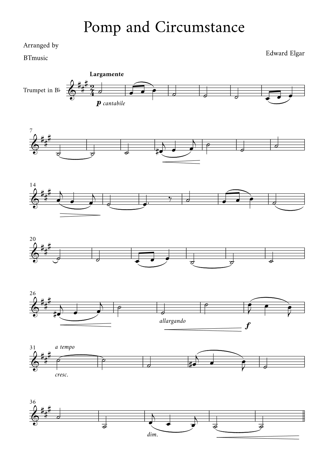 Pomp and Circumstance - Edward Elgar (arr. BTmusic)