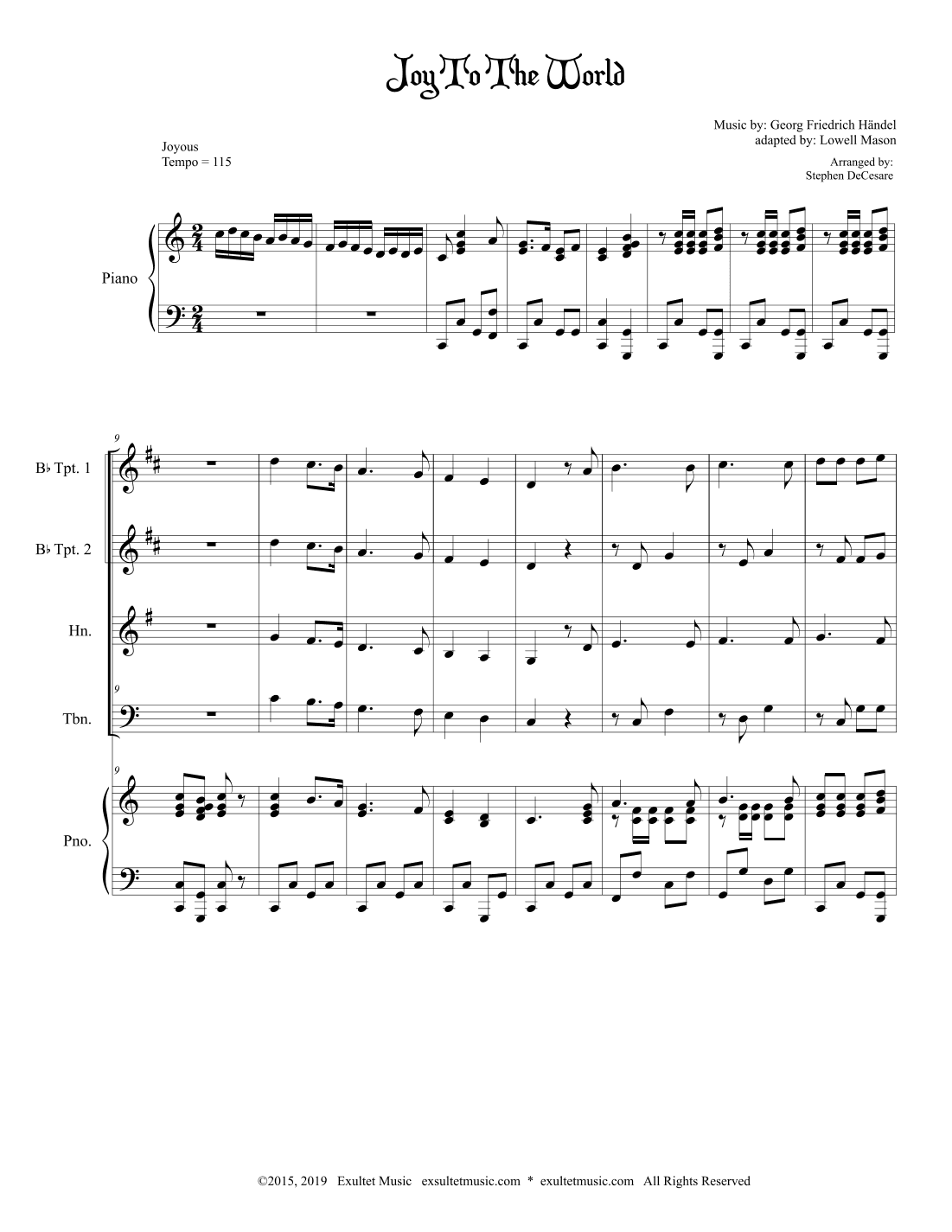 Joy To The World (for Brass Quartet and Piano) (arr. Stephen DeCesare)