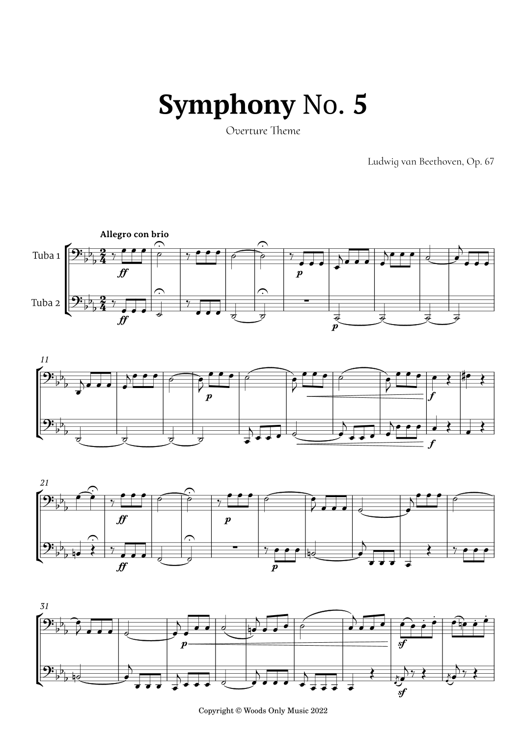 Symphony No. 5 by Beethoven for Tuba Duet (arr. Ander)