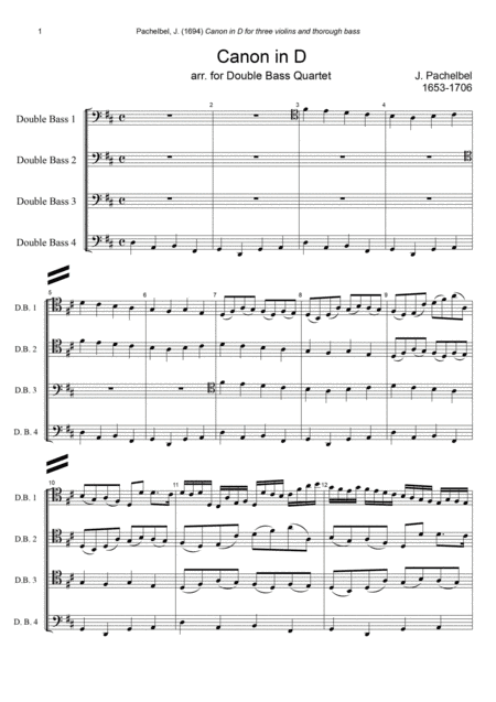 J. Pachelbel - Canon in D-dur, arr. for Double Bass Quartet (arr. Xlomeg)