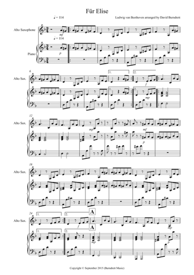 Fur Elise for Alto Saxophone and Piano (arr. David Burndrett)