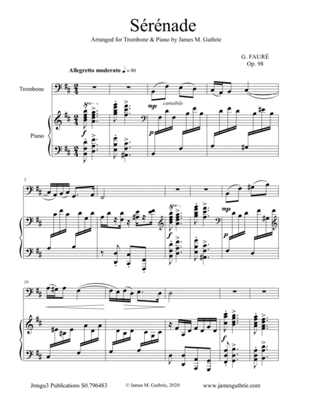 Fauré: Sérénade Op. 98 for Trombone & Piano (arr. James Guthrie, ASCAP)