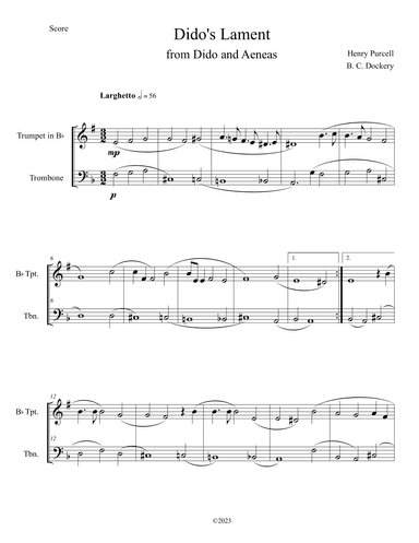 Dido's Lament (Trumpet and Trombone Duet) (arr. B. C. Dockery)