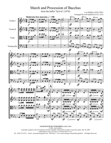 March and Procession of Bacchus from the Ballet Sylvia (String Quartet) (arr. Joel Jacklich (ASCAP))