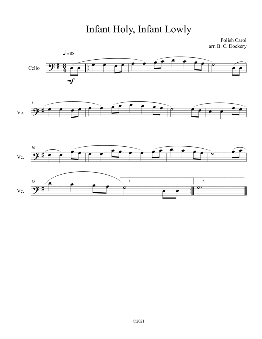 Infant Holy, Infant Lowly (Cello Solo) (arr. B. C. Dockery)