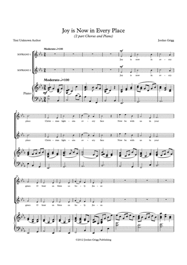 Joy is Now in Every Place (2 part Chorus and Piano)