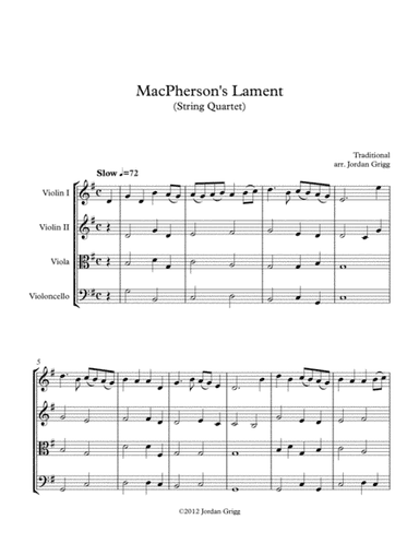MacPherson's Lament (String Quartet) (arr. Jordan Grigg)
