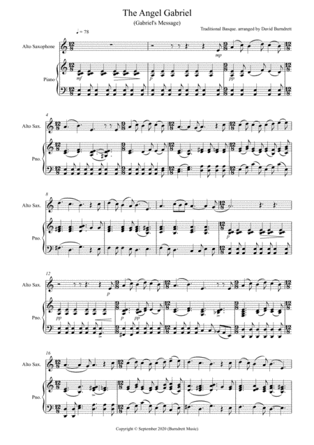 The Angel Gabriel for Alto Saxophone and Piano (arr. David Burndrett)