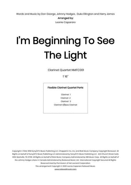 I'm Beginning To See The Light (arr. Leonie Capararo)