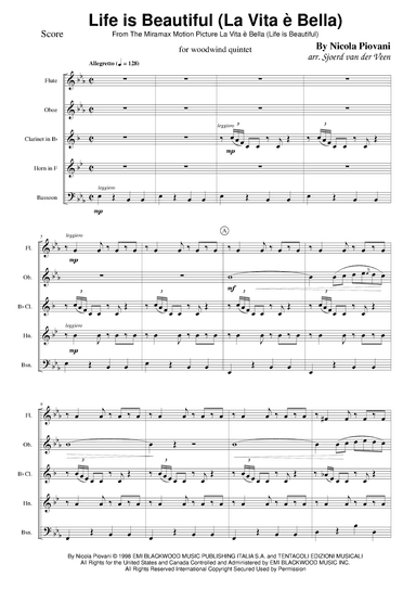 Life Is Beautiful (la Vita E Bella) (arr. Sjoerd van der Veen)