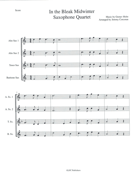 In the Bleak Midwinter for Saxophone Quartet (SATB or AATB) (arr. Jeremy Corcoran)