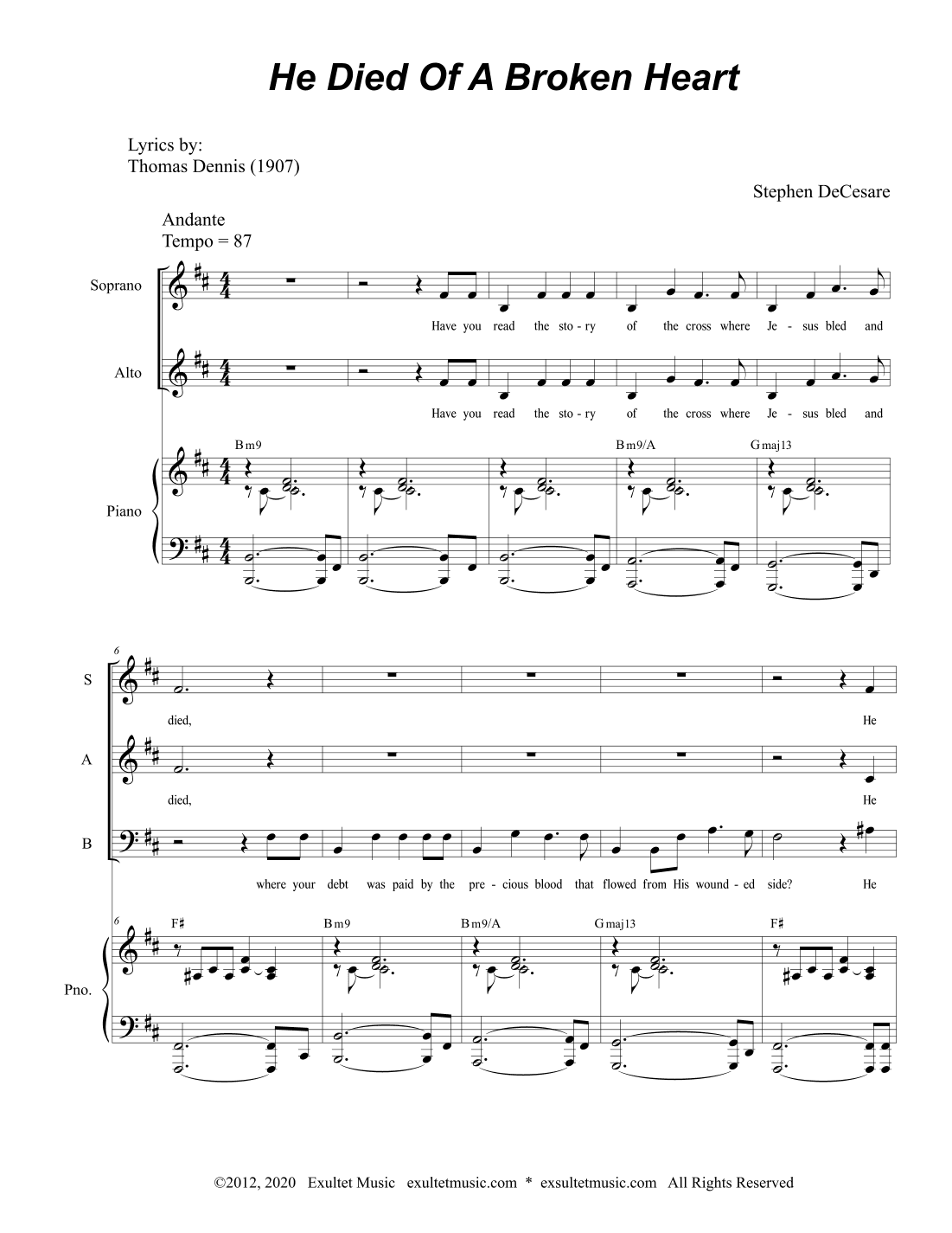 He Died Of A Broken Heart (Vocal Trio - (SAB)