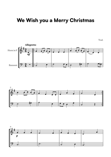 Trad. - We Wish you a Merry Christmas (for French Horn and Bassoon) (arr. Cadenza Editions)