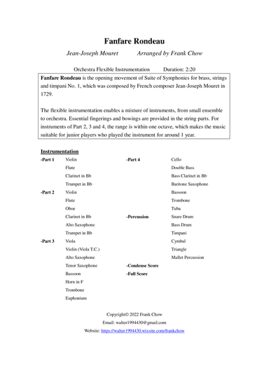 Fanfare Rondeau (Orchestra/ Concert Band Flexible Instrumentation) (arr. Frank Chow)