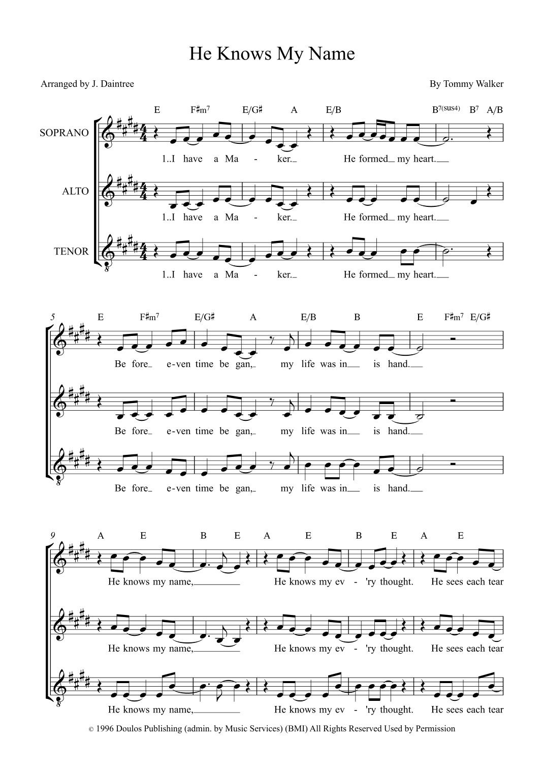He Knows My Name (arr. J. Daintree)