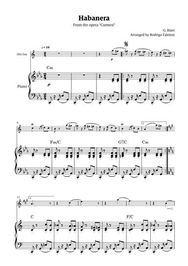 Habanera (for solo alto sax w/ piano accompaniment) (arr. Rodrigo Faleiros)