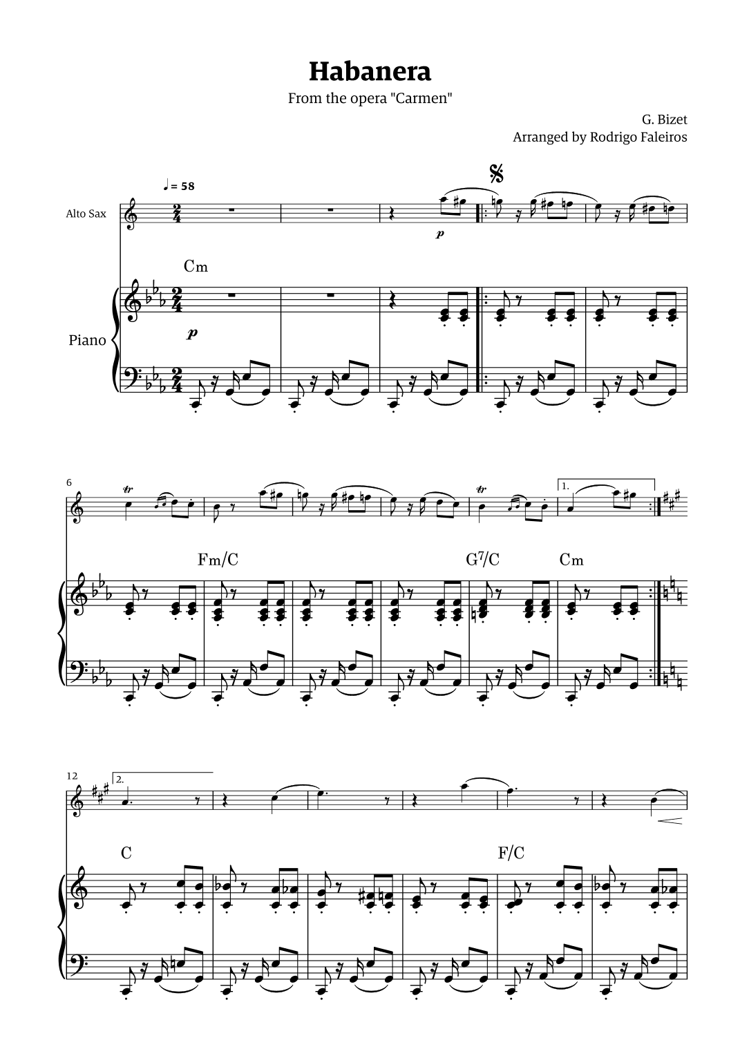 Habanera (for solo alto sax w/ piano accompaniment) (arr. Rodrigo Faleiros)
