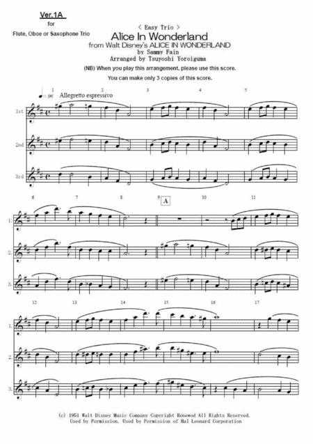 Alice In Wonderland from Walt Disney's ALICE IN WONDERLAND (arr. Tsuyoshi Yoroiguma)