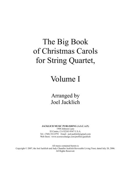 The Big Book of Christmas Carols for String Quartet, Vol. I (arr. Joel Jacklich (ASCAP))