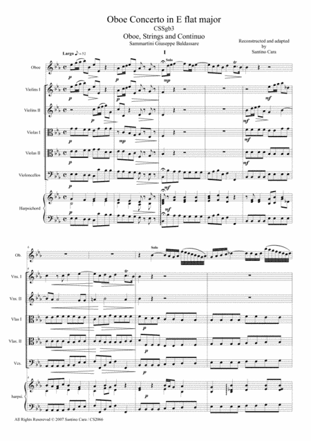 Sammartini GB - Oboe Concerto in E flat major CSSgb3 for Oboe, Strings and Continuo (arr. Santino Cara)