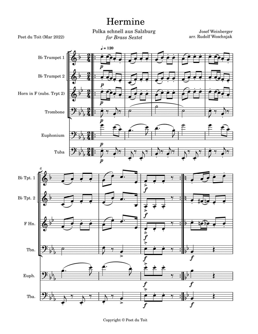 Hermine - Josef Weinberger arr. R Woschnjak (Brass Sextet) (arr. arr. R Woschnjak & Peet du Toit)
