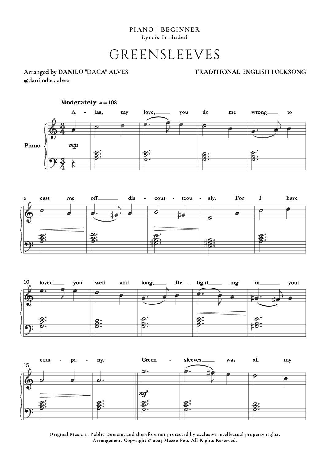 Greensleeves (arr. Danilo "Daca" Alves)