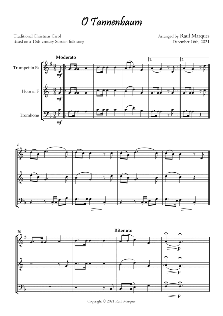 O Tannenbaum (for Brass Trio) (arr. Raul Marques)