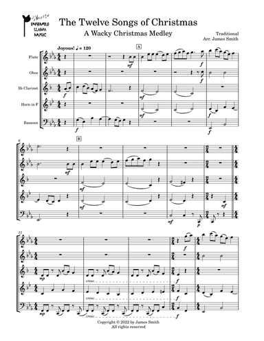 The Twelve Songs of Christmas (A Wacky Christmas Medley) for Wind Quintet (arr. James Smith)
