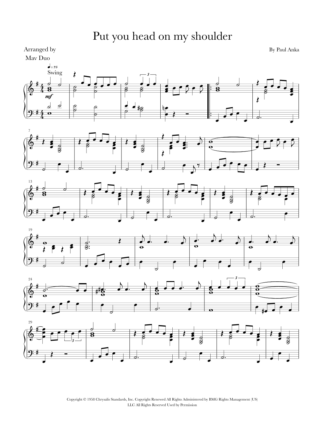 Put Your Head On My Shoulder (arr. Mav Duo)