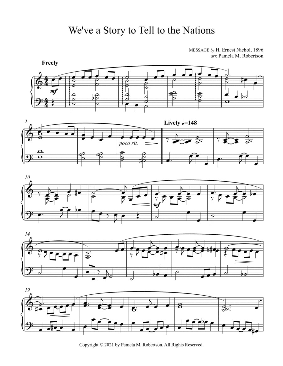 We've A Story to Tell to the Nations - Piano Solo (arr. Pamela M. Robertson)