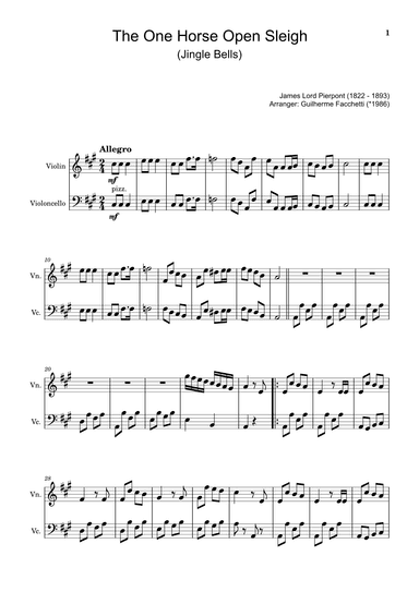 The One Horse Open Sleigh (Jingle Bells) - Arranged for Violin and Violoncello. (arr. Guilherme Facchetti)