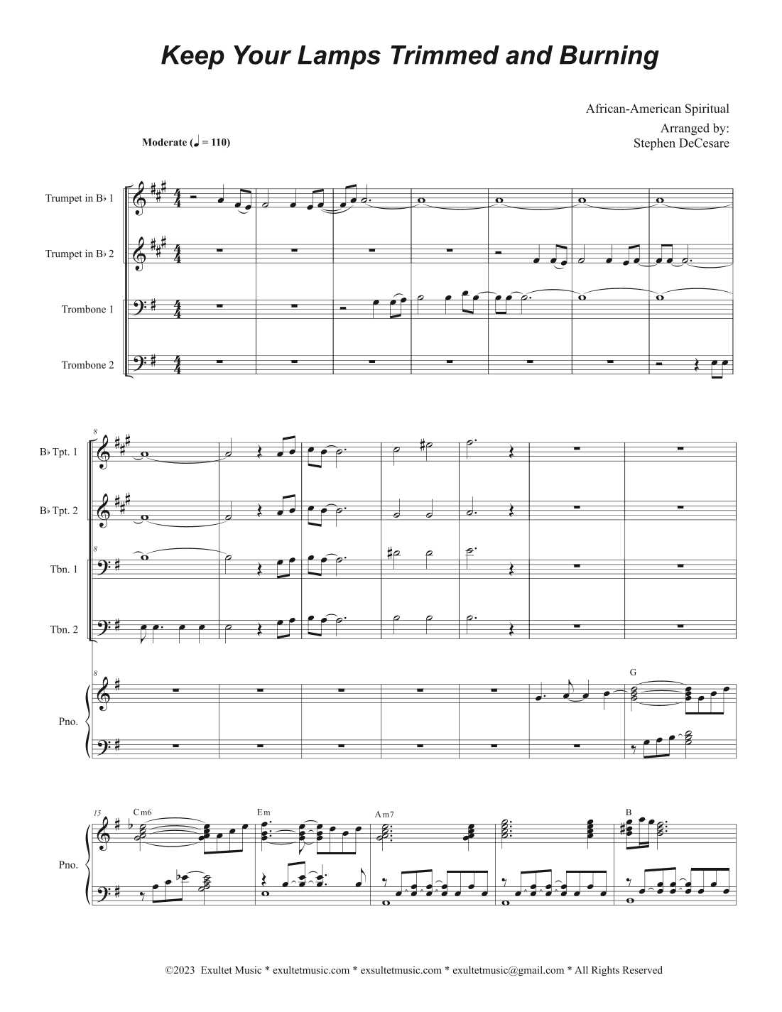 Keep Your Lamps Trimmed And Burning (Brass Quartet and Piano - Alternate) (arr. Stephen DeCesare)