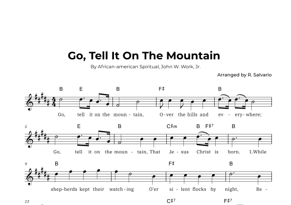 Go, Tell It On The Mountain (Key of B Major) (arr. R. Salvario)