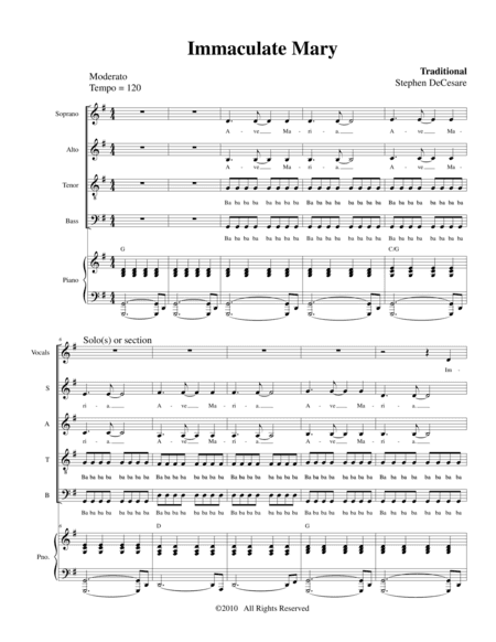 Immaculate Mary (Solos and SATB) (arr. Stephen DeCesare)
