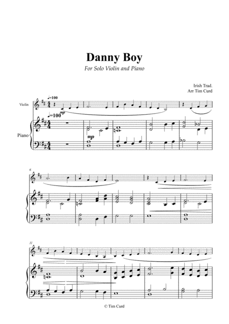Danny Boy for Solo Violin and Piano (arr. Tim Curd)